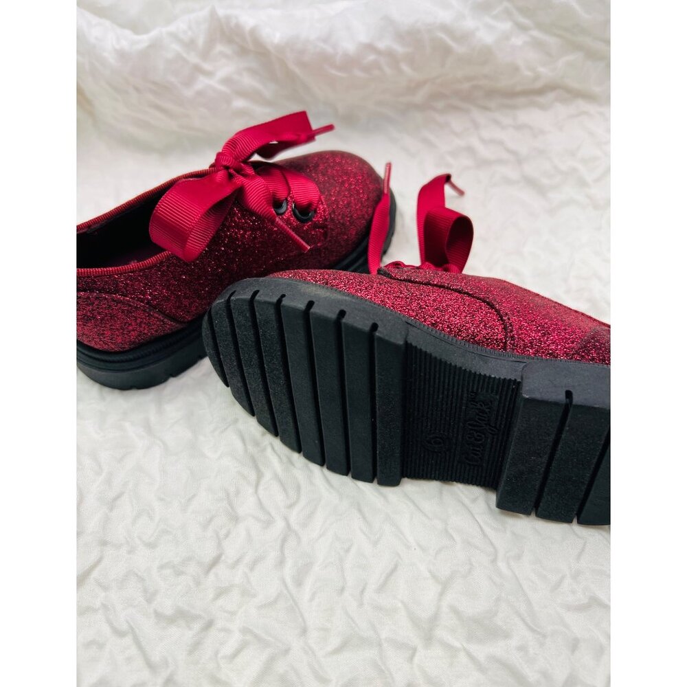 Cat & Jack Red Glitter Girls Shoes Size 6 With Ribbon Laces - Picture 3 of 4